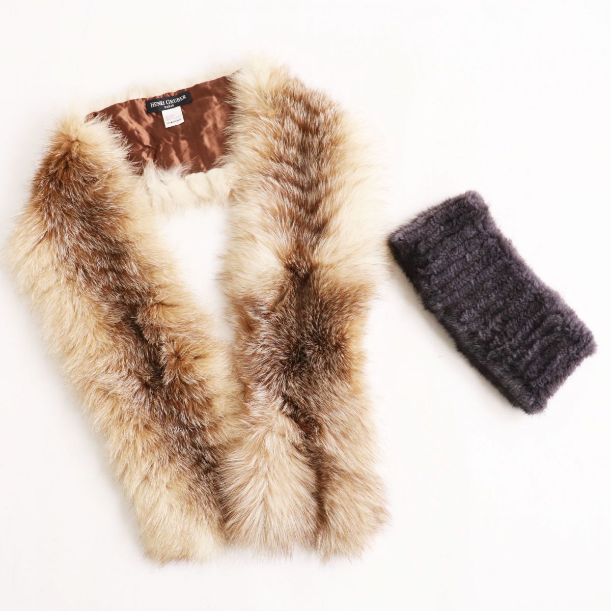 Genuine Fur Fox Mink Tippet Shawl Stole Set