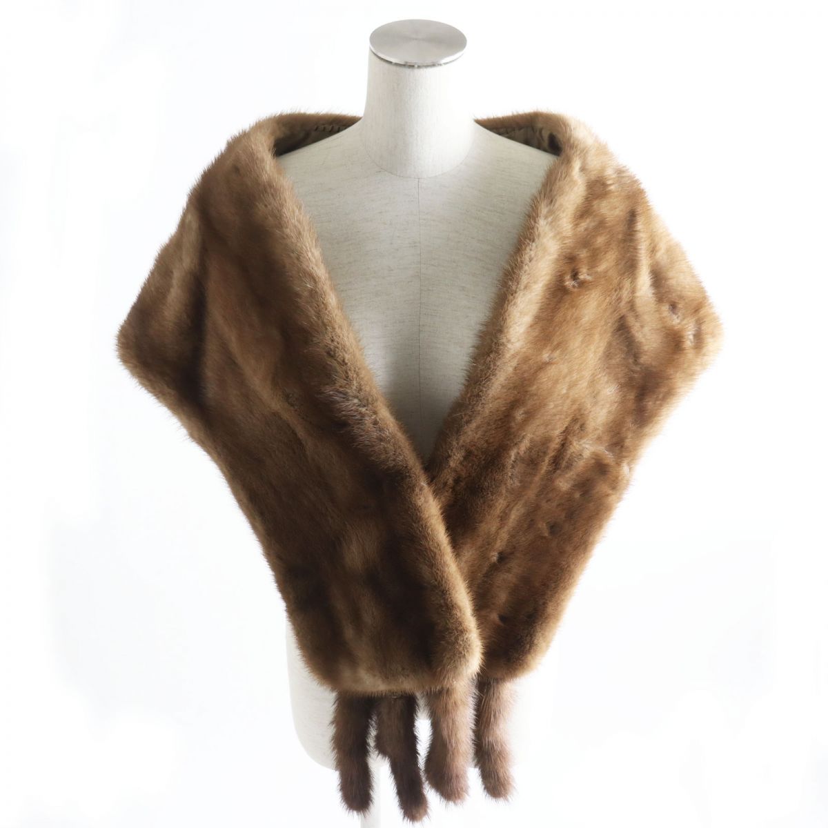 Mink Shawl Stole Tippet Real Fur Light Brown