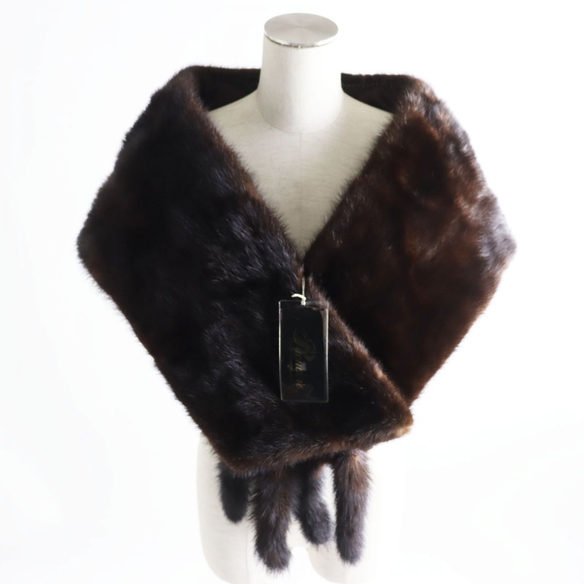 Mink Fur Shawl Stole Tippet with Tassels Brown