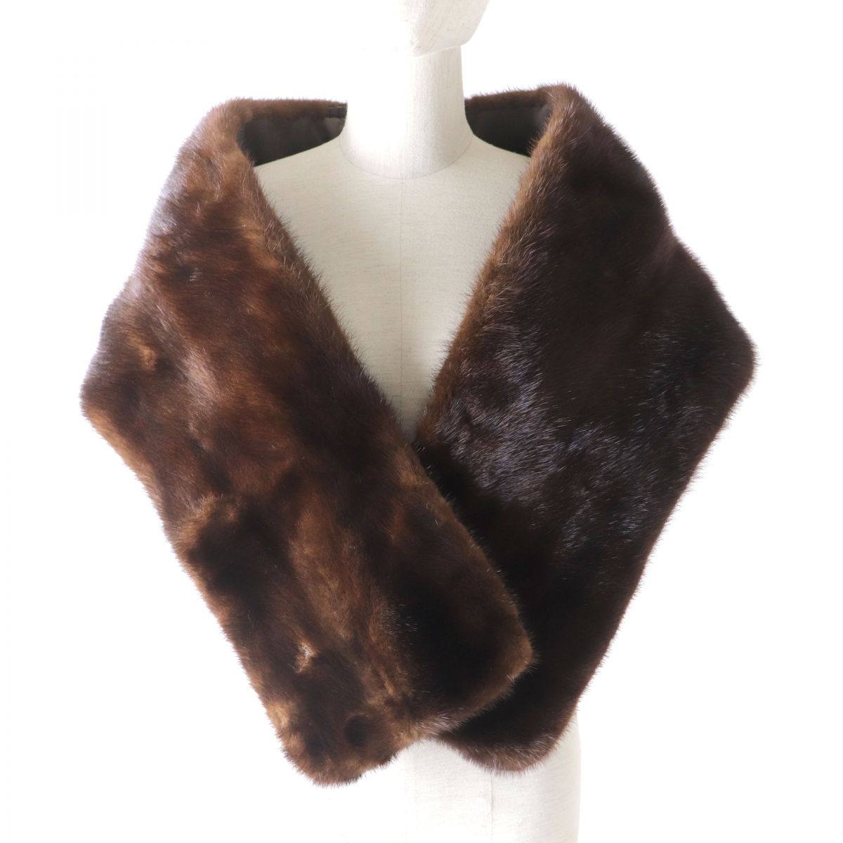 Mink Real Fur Large Shawl Stole Brown