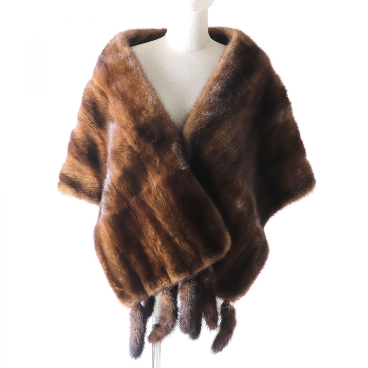 Mink Real Fur Large Shawl with Tassels