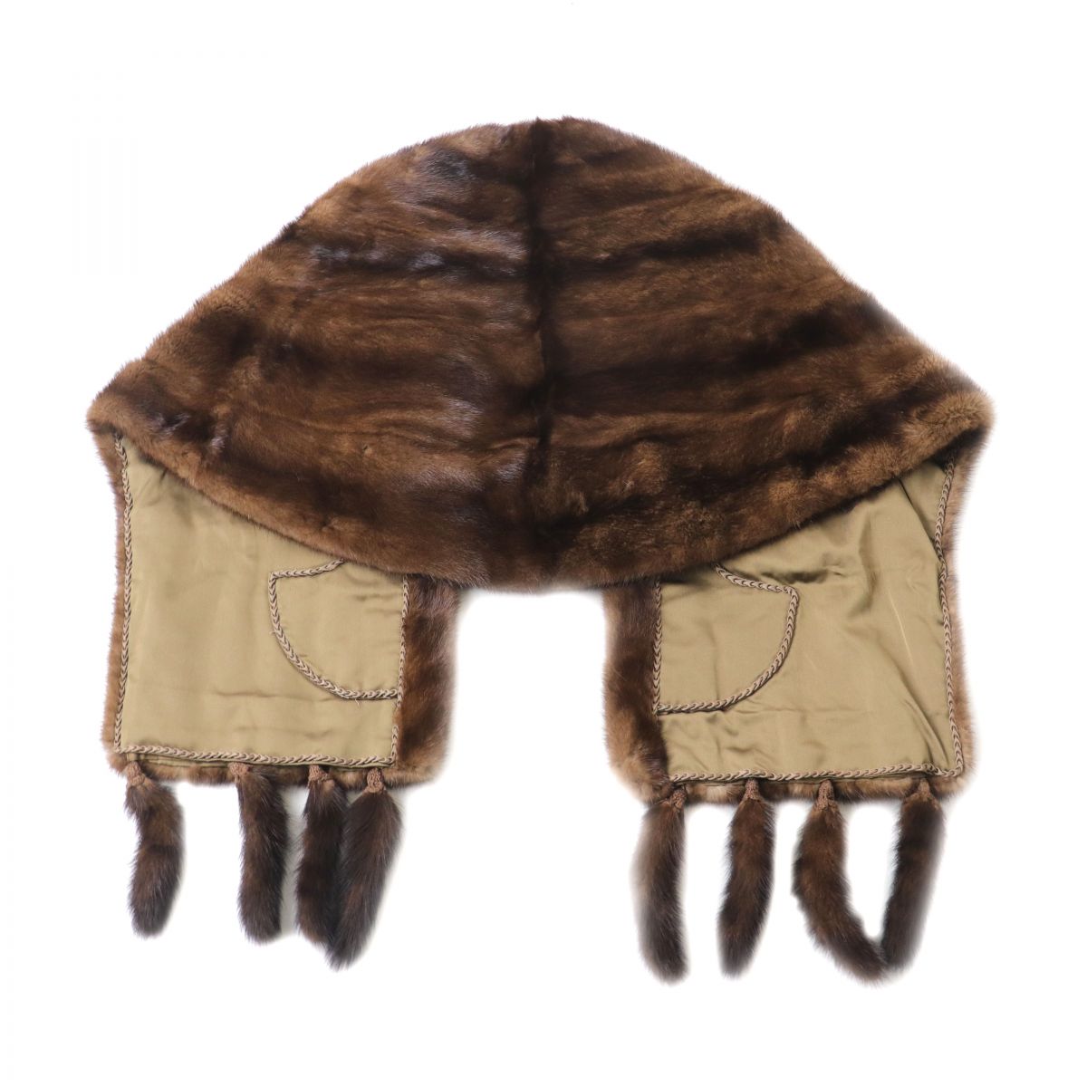 Mink Real Fur Large Shawl with Tassels