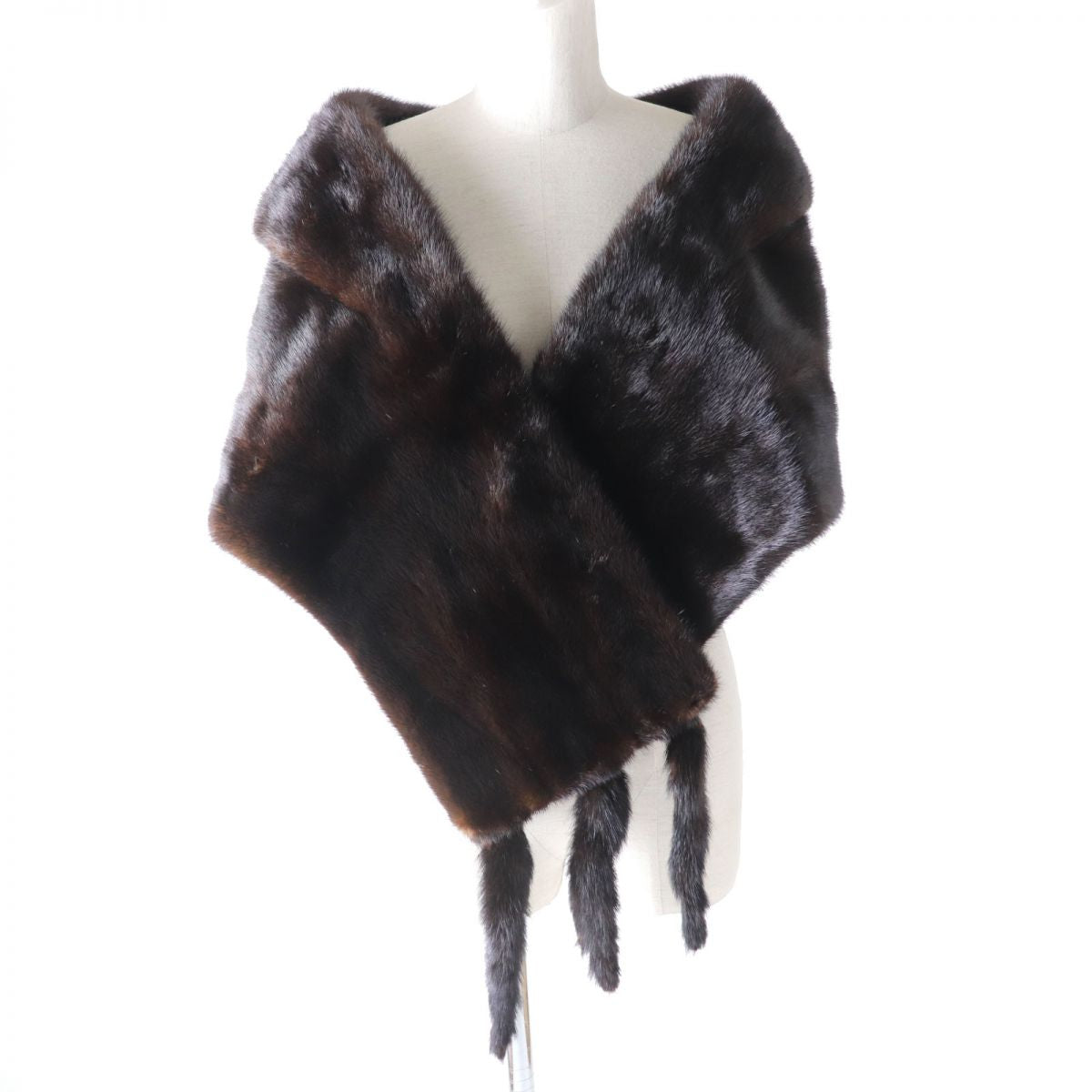 Mink Fur Large Shawl Stole Tippet Dark Brown