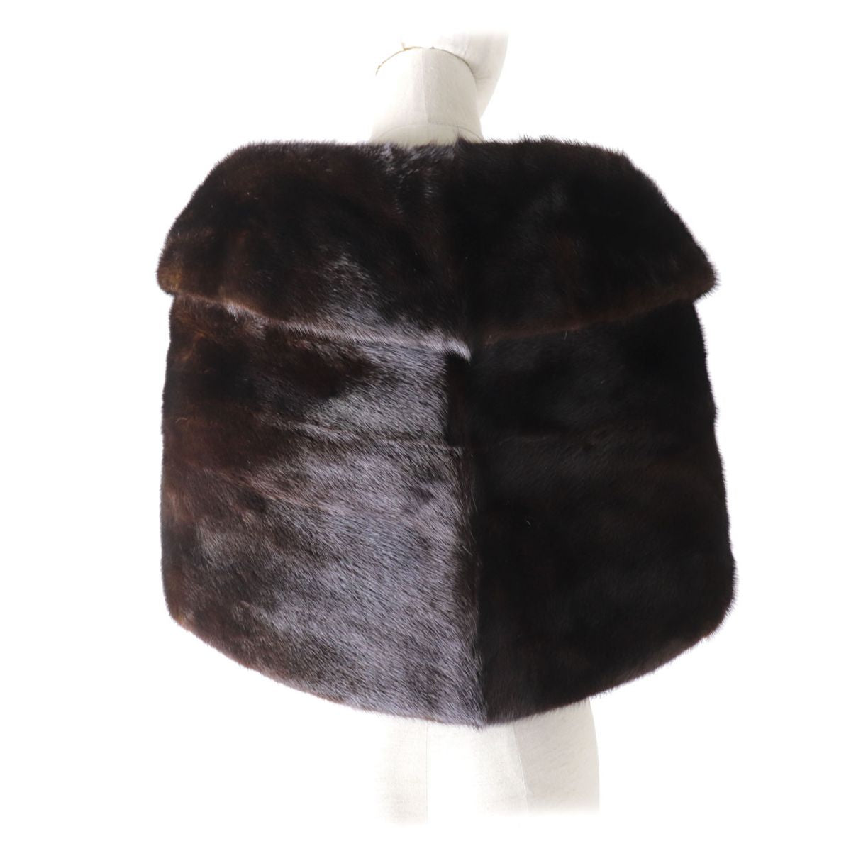 Mink Fur Large Shawl Stole Tippet Dark Brown