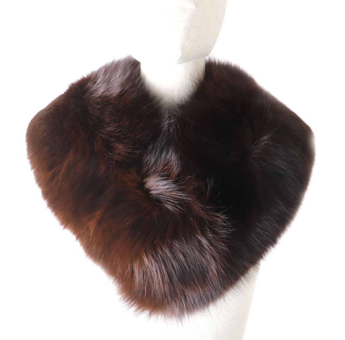 FOX Genuine Fur Shawl Stole Tippet Dark Brown