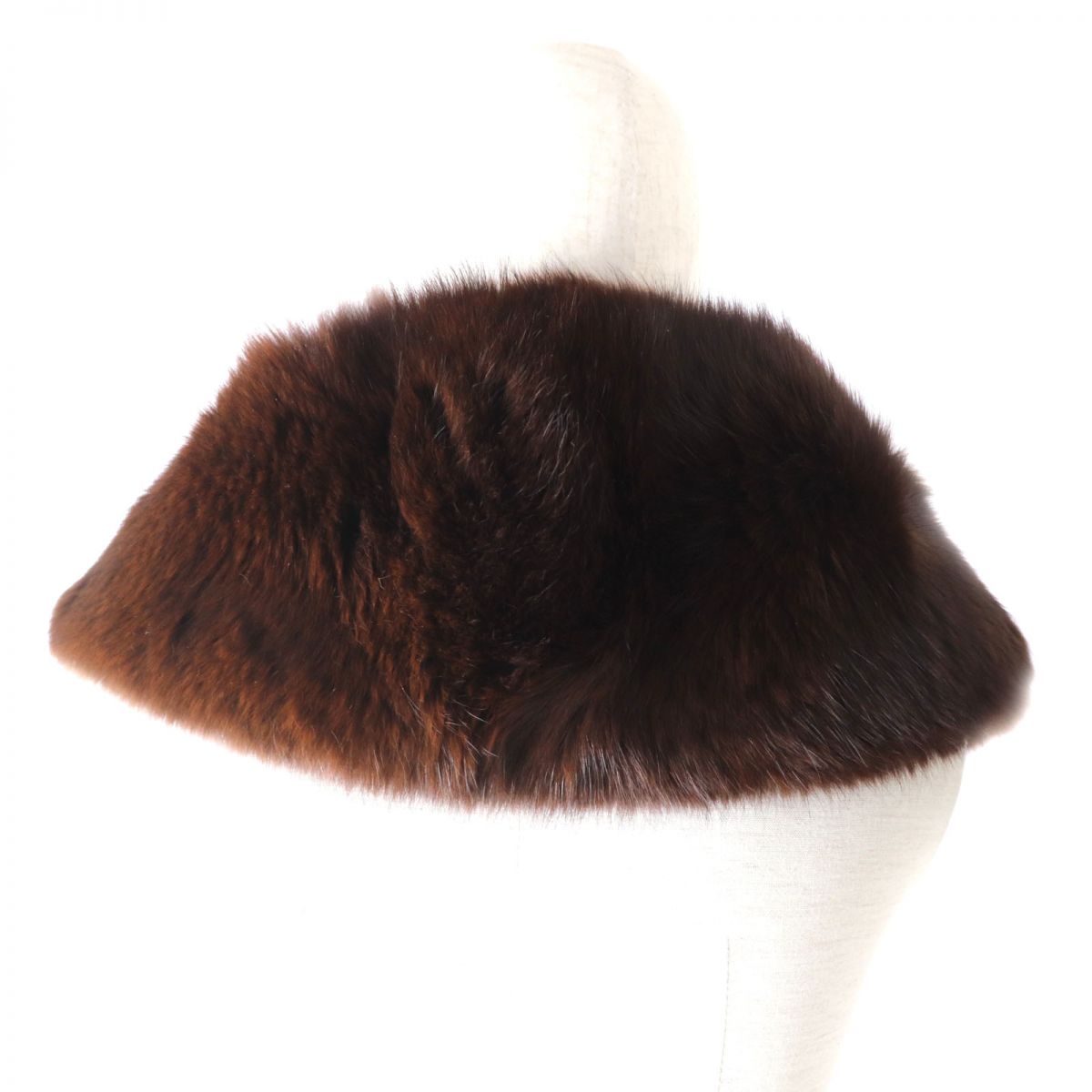 FOX Genuine Fur Shawl Stole Tippet Dark Brown