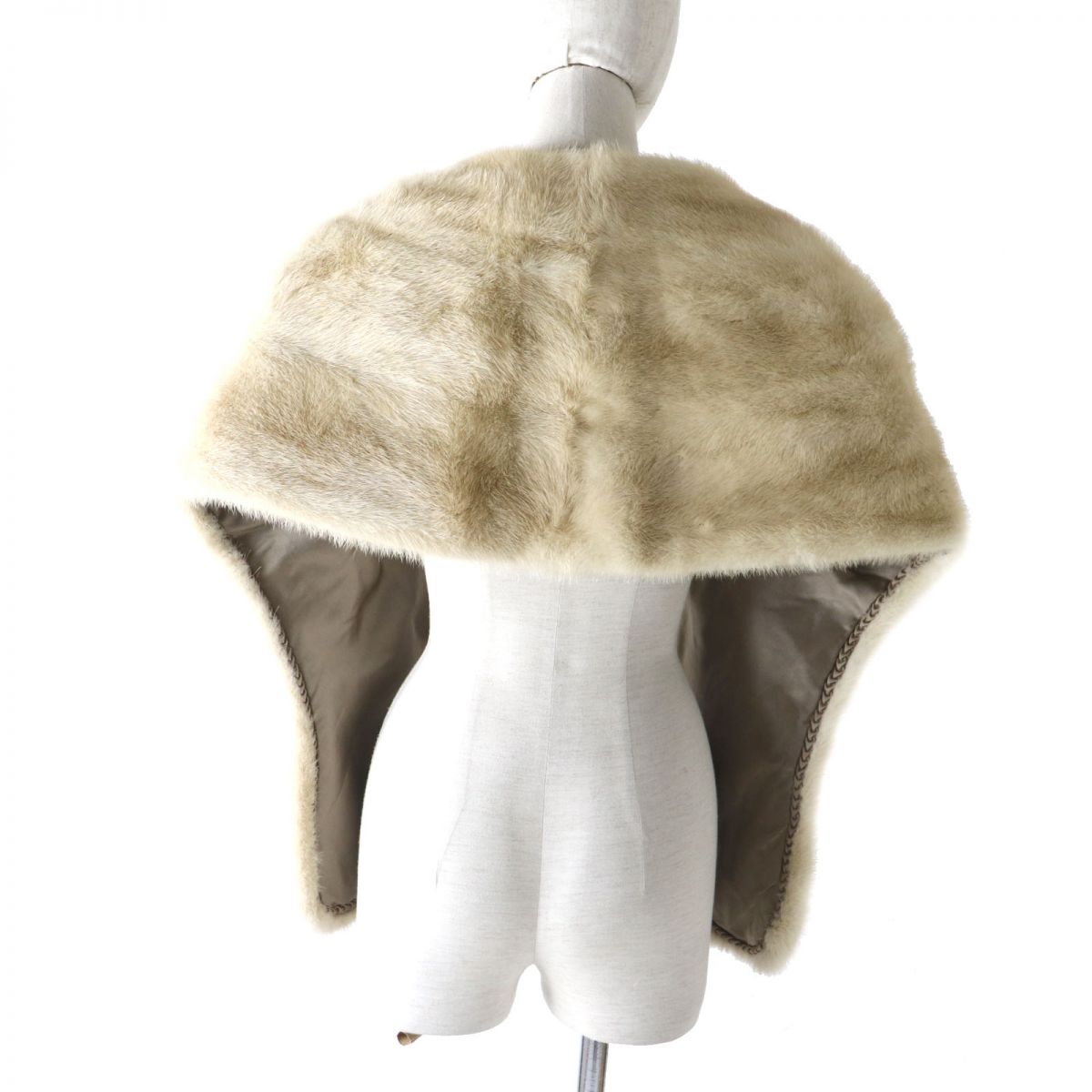 Beige Mink Real Fur Shawl Stole Tippet