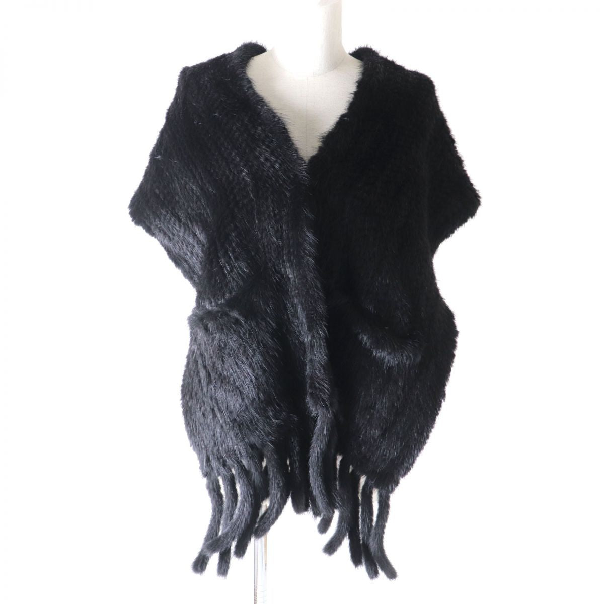 Mink Lightweight Fur Shawl with Tassels and Pockets