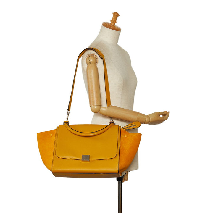 Celine Trapeze Medium Leather Handbag Yellow in Very Good Condition