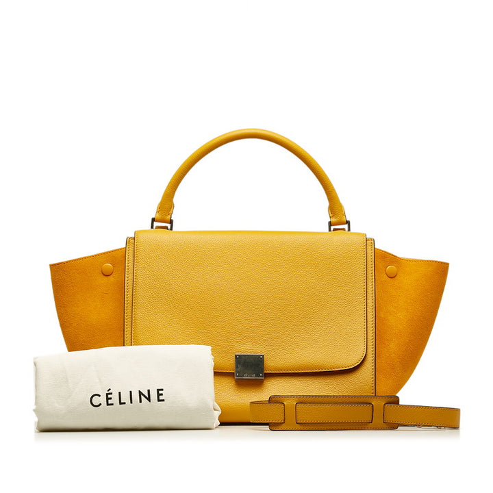 Celine Trapeze Medium Leather Handbag Yellow in Very Good Condition