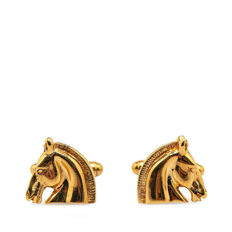 Hermes Gold Plated Horsehead Cufflinks in Very Good Condition