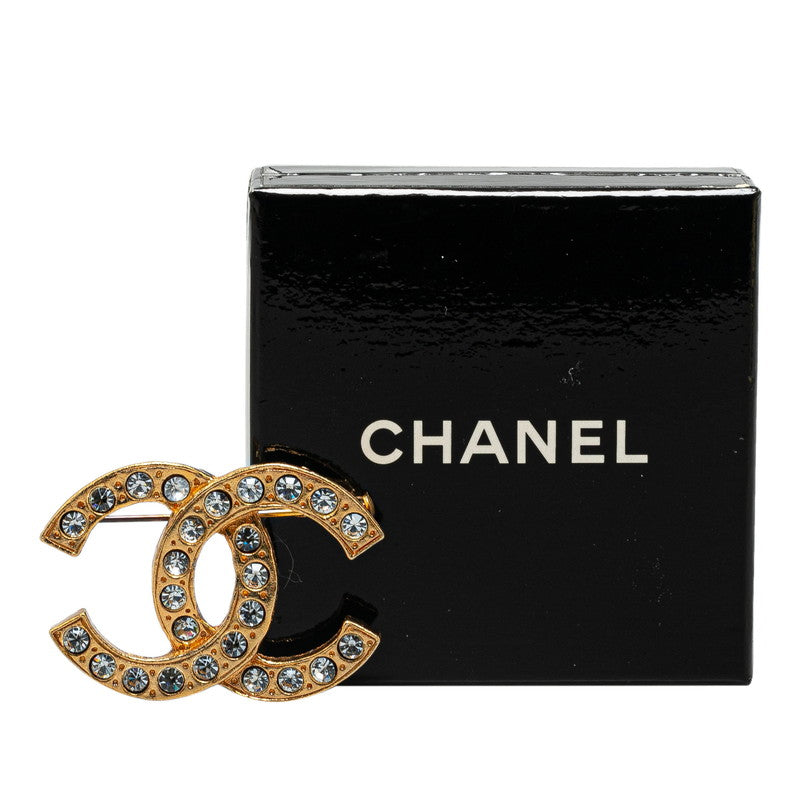 Chanel Coco Mark Rhinestone Brooch Gold