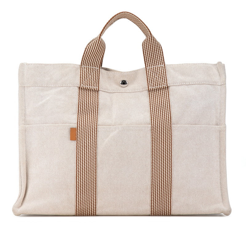 Hermes Canvas New Fourre Tout Tote MM Beige in Great Condition