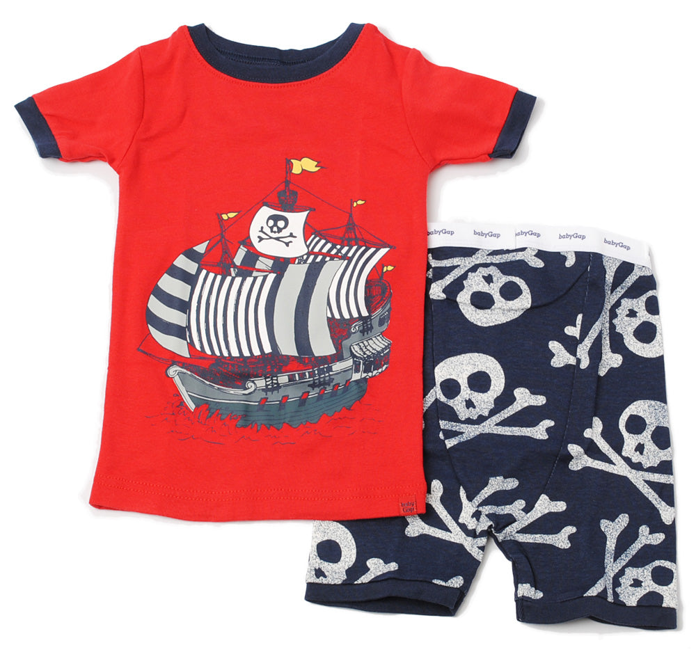 GAP Boys Cotton 100% Pajama Set - Short Sleeve Top and Pants - Pirates - Red/Navy - Perfect for Baby Gifts in Pristine Condition