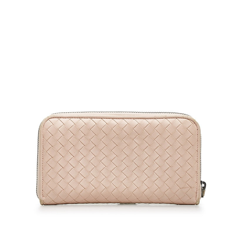 Bottega Veneta Pink Leather Intrecciato Zip-Around Wallet in Very Good Condition