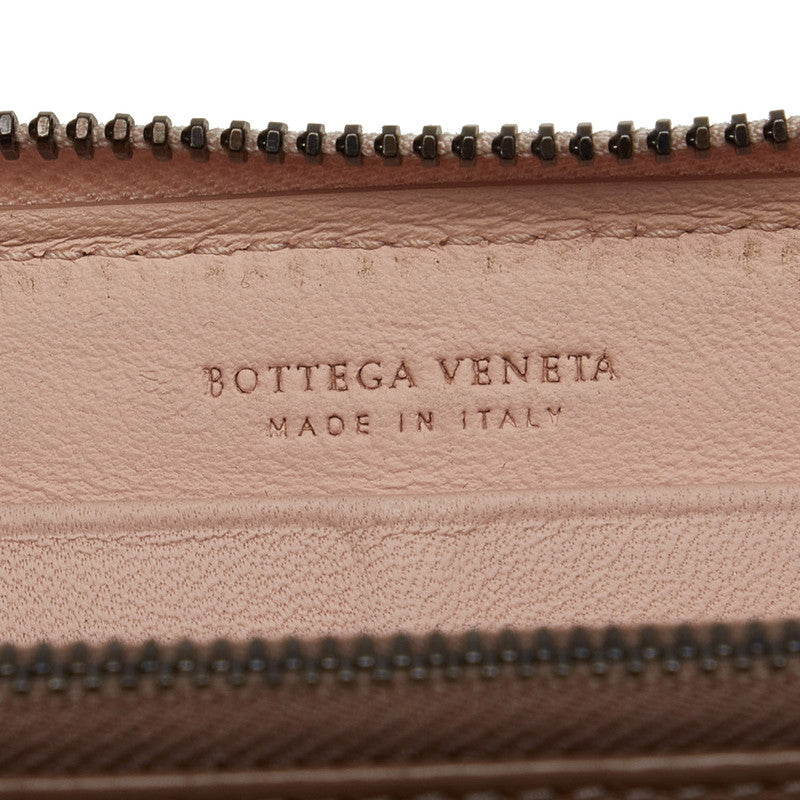 Bottega Veneta Pink Leather Intrecciato Zip-Around Wallet in Very Good Condition