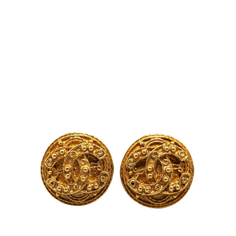 Chanel Vintage Coco Mark Round Earrings Gold in Very Good Condition