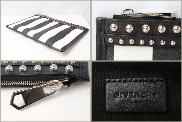 Givenchy Coated Canvas Clutch Bag Black/White Studs