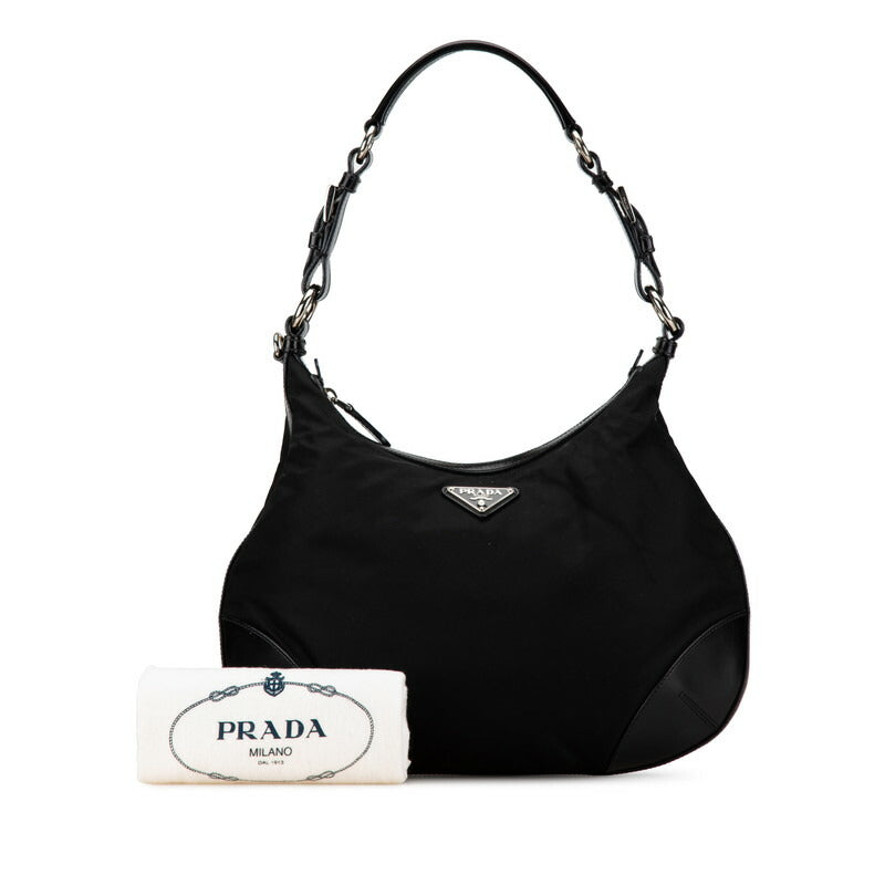 Prada Nylon Leather Triangle Logo Shoulder Bag