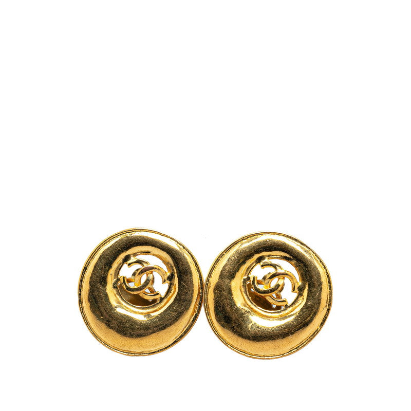 Chanel Vintage Coco Mark Round Earrings Gold