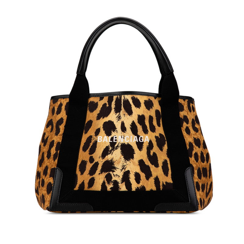 Balenciaga Canvas Leather Navy Cabas S Leopard Handbag 339933