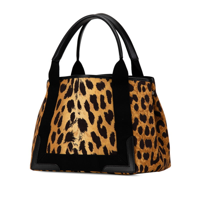 Balenciaga Canvas Leather Navy Cabas S Leopard Handbag 339933