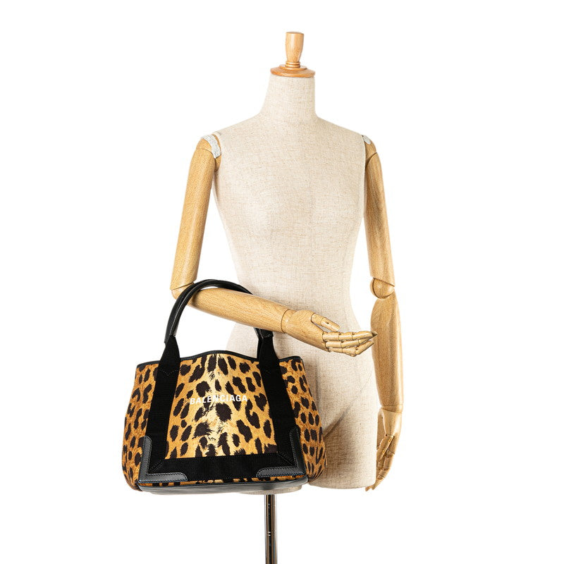 Balenciaga Canvas Leather Navy Cabas S Leopard Handbag 339933