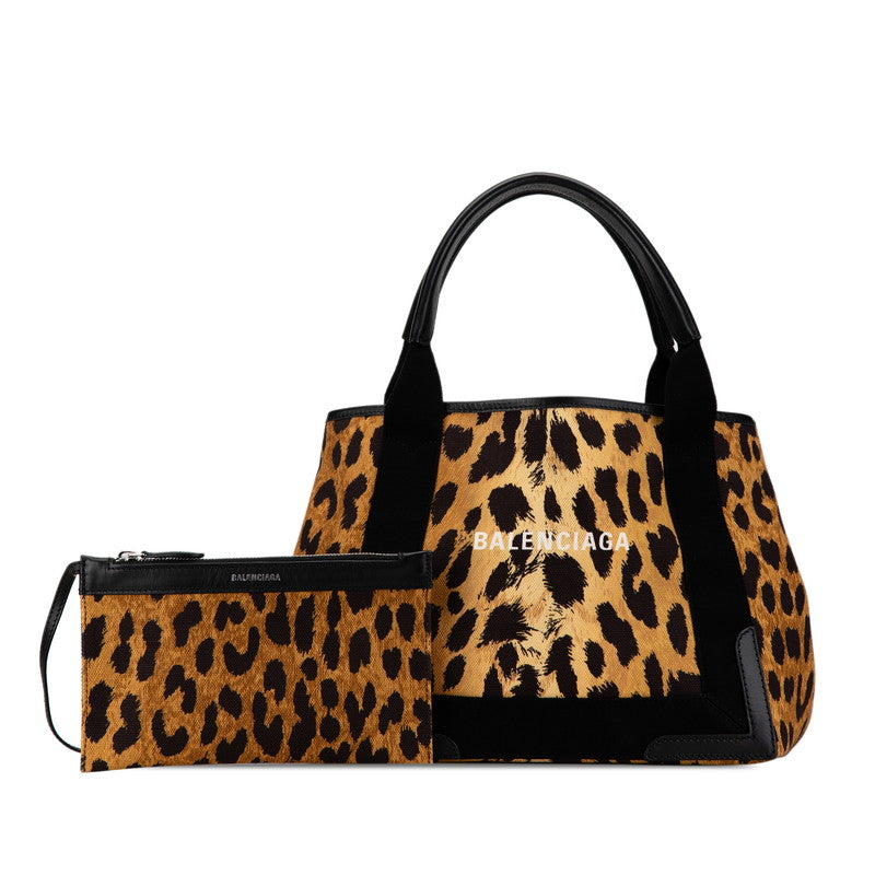 Balenciaga Canvas Leather Navy Cabas S Leopard Handbag 339933