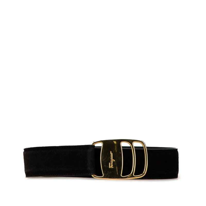 Salvatore Ferragamo Vara Suede Belt Black Gold