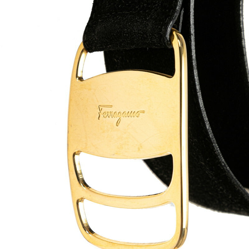 Salvatore Ferragamo Vara Suede Belt Black Gold