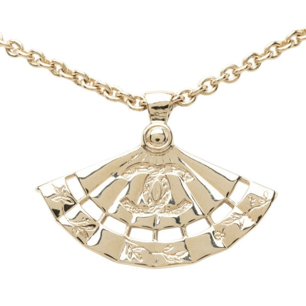 Chanel Coco Mark Fan Motif Faux Pearl Necklace Pendant