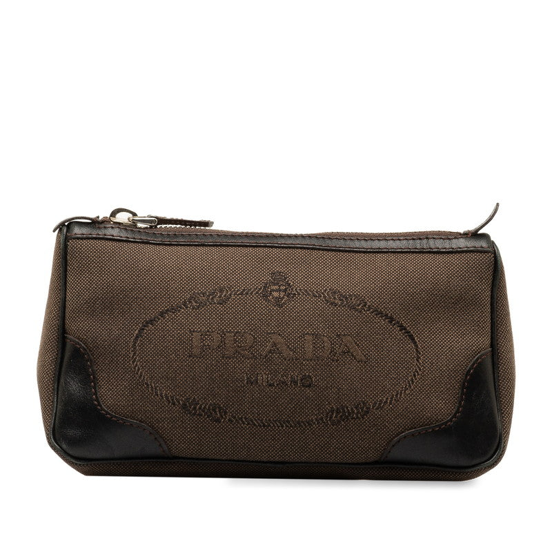 Prada Canvas Leather Logo Jacquard Pouch in Great Condition