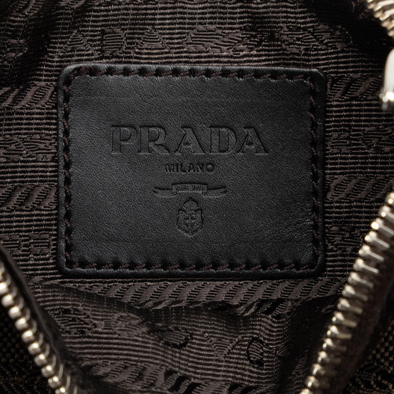 Prada Logo Jacquard Canvas Leather Pouch