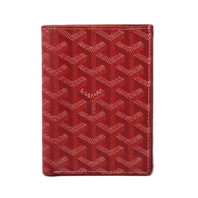 Goyard Wallet Red Herringbone Leather Canvas