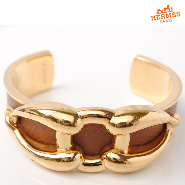 Hermes Lizard Gold Bangle Bracelet in Great Condition