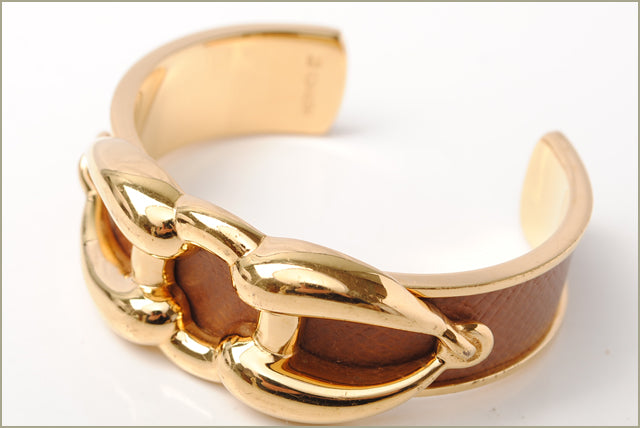 Hermes Lizard Gold Bangle Bracelet in Great Condition