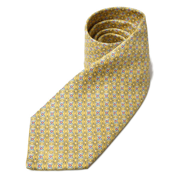 Hermes Silk 100% Tie Yellow/Light Blue