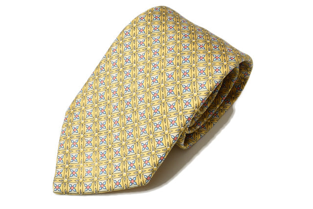 Hermes Silk 100% Tie Yellow/Light Blue