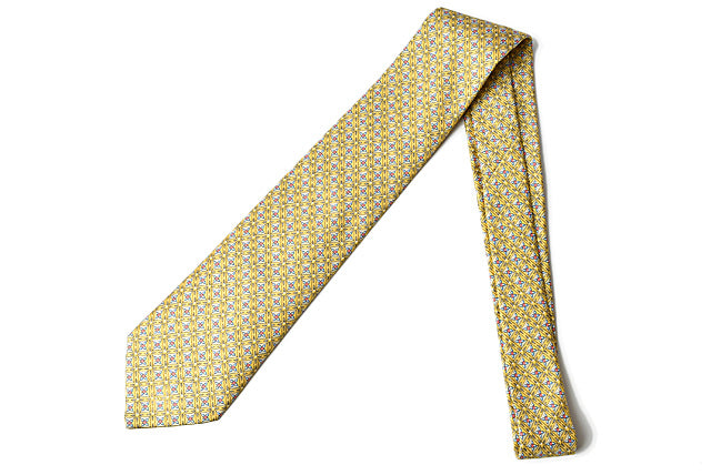 Hermes Silk 100% Tie Yellow/Light Blue