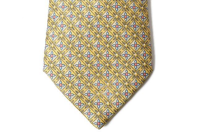 Hermes Silk 100% Tie Yellow/Light Blue