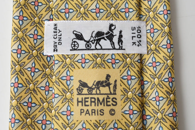 Hermes Silk 100% Tie Yellow/Light Blue