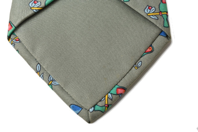 Hermes Silk 100% Parrot Light Gray/Green Tie in Excellent Condition