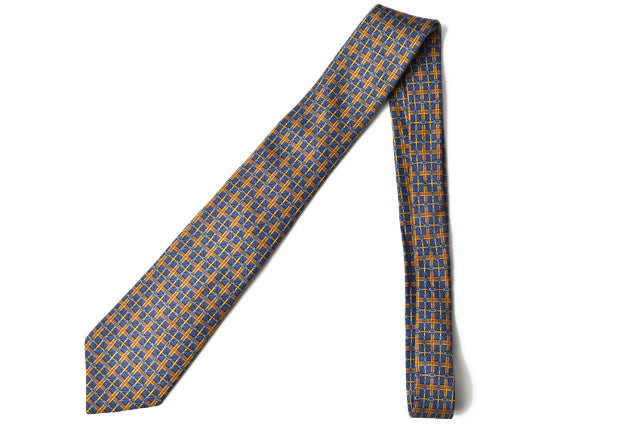 Hermes 100% Silk Tie 7.5cm Navy/Yellow in Pristine Condition