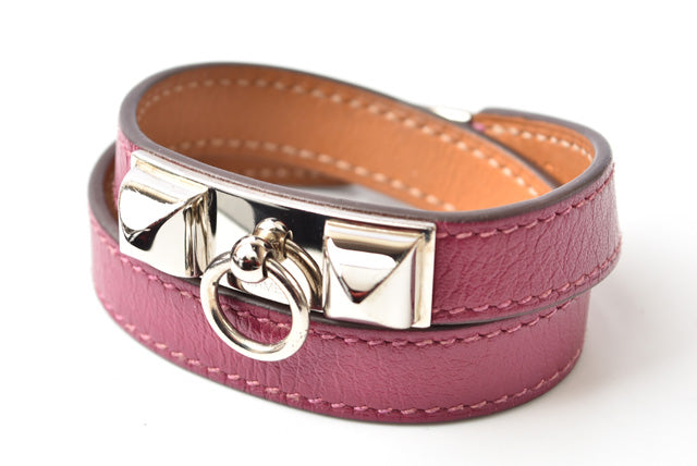 Hermes Leather XS Rivale Double Tour Bracelet Purple/Silver in Excellent Condition