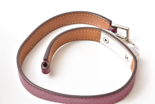 Hermes Leather XS Rivale Double Tour Bracelet Purple/Silver in Excellent Condition