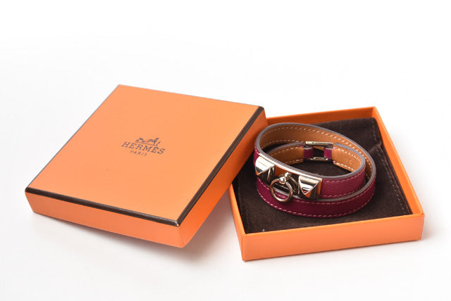 Hermes Leather XS Rivale Double Tour Bracelet Purple/Silver in Excellent Condition