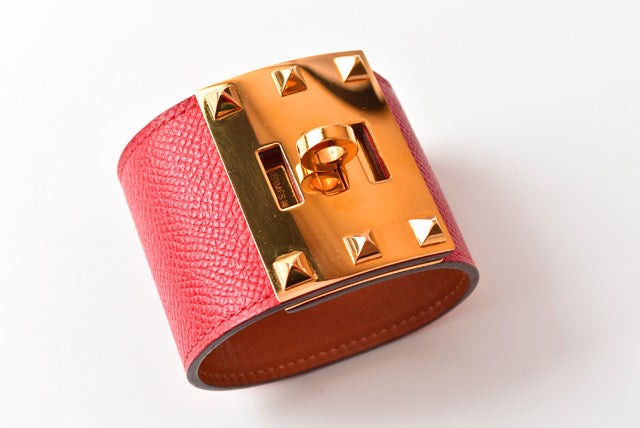 Hermes Leather Bracelet Extreme Vaux Epson Rouge/Gold in Excellent Condition