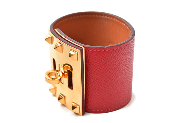 Hermes Leather Bracelet Extreme Vaux Epson Rouge/Gold in Excellent Condition