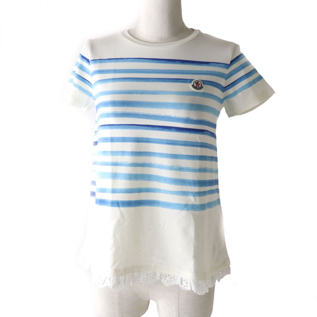 Moncler Kids Lace Hem Logo Patch Striped T-shirt