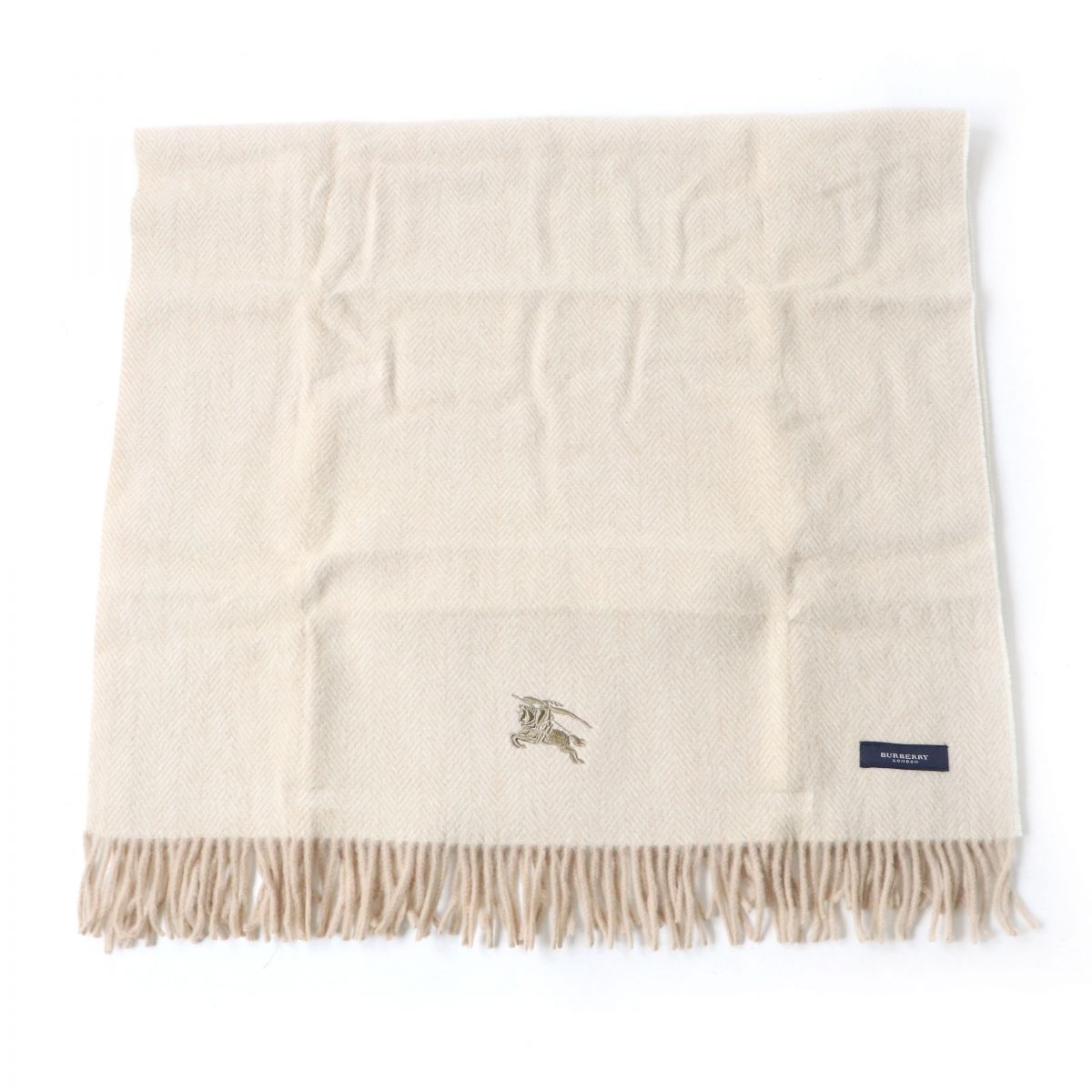 Burberry Wool Herringbone Throw with Logo Embroidery